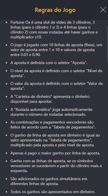 Regras do jogo fortune ox